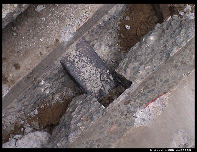 This is how thick the concrete was on the landing that was orginally at the bottom of the stairs.