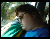 Sandra sleeping on way to California