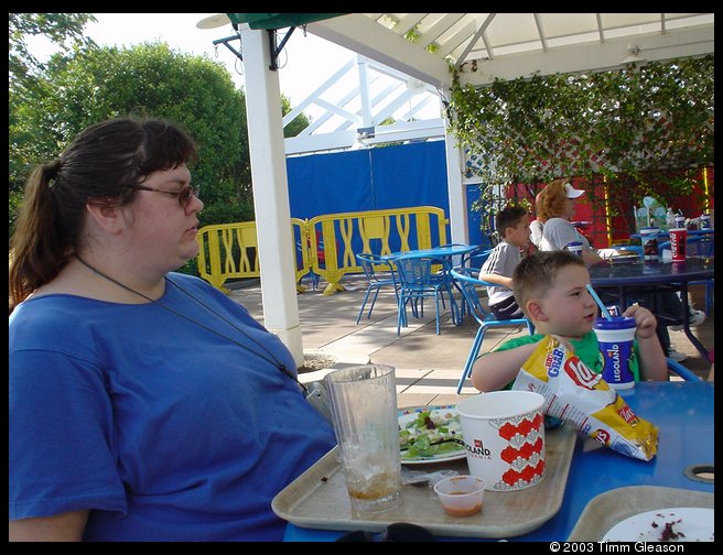 Lunch at Lego land does not Sandra look excited?