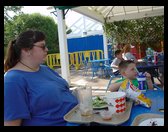 Lunch at Lego land does not Sandra look excited?